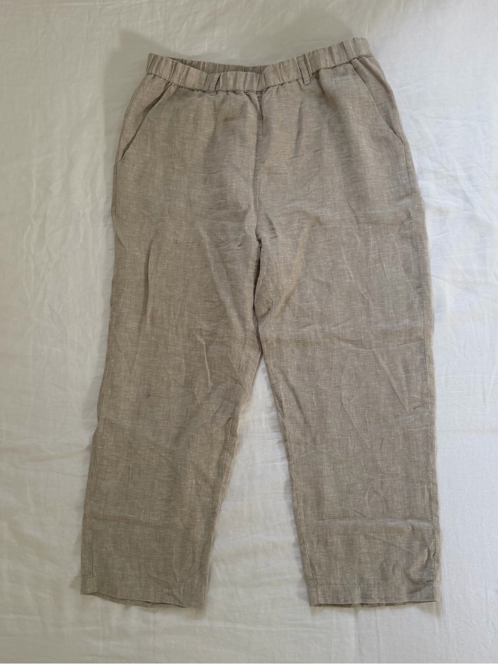 Light Taupe Linen Ankle Pants